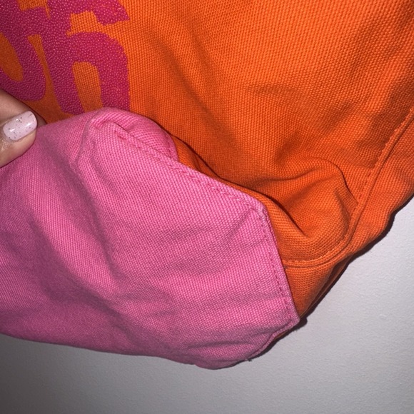 Kitson Tote Bag ZipHandbag LA Neon Pink‎ Orange Canvas Lined 16x7x12 Drop 8" - Picture 12 of 12